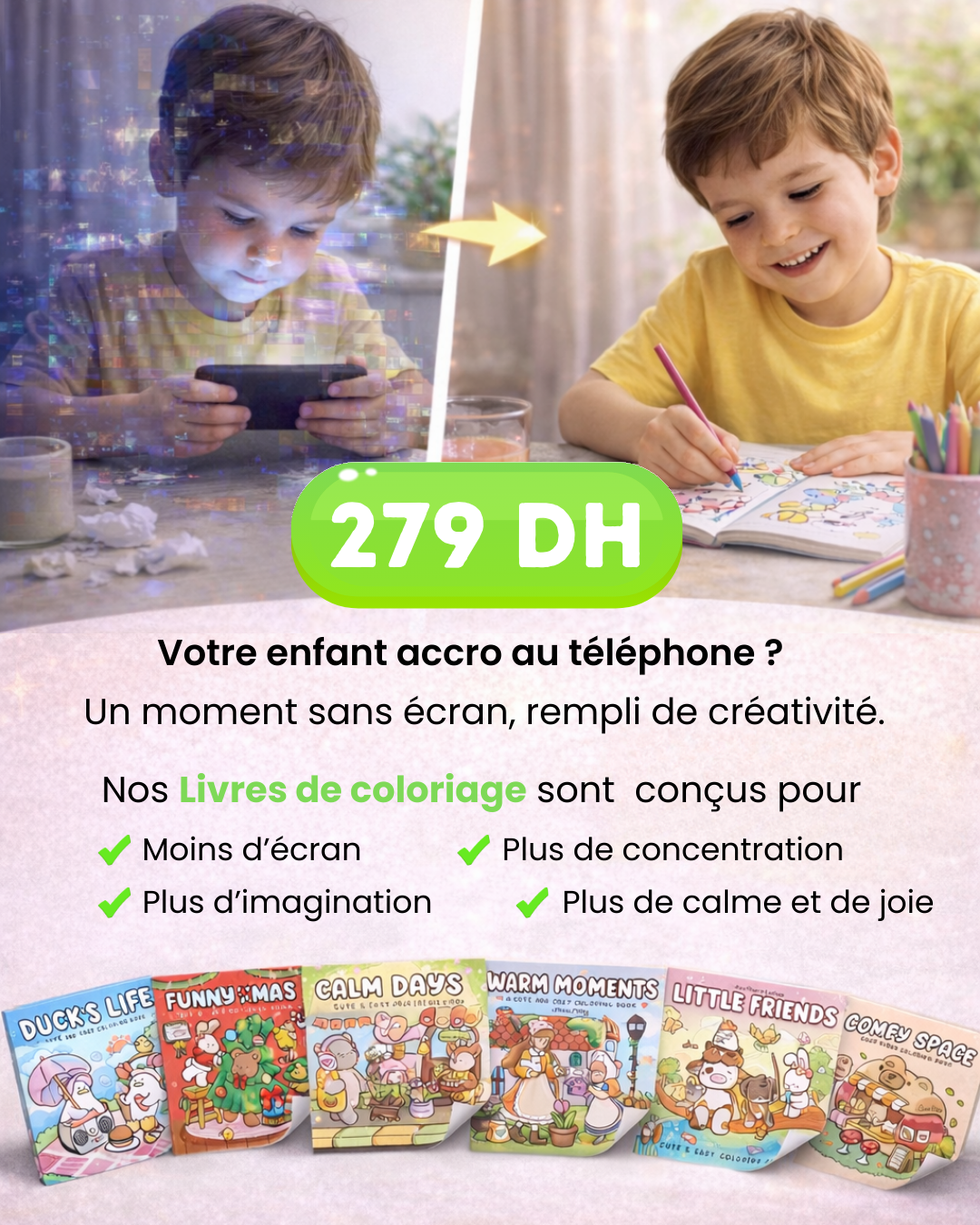 6 livres de coloriage + boîte de crayons de couleur (Enfants)